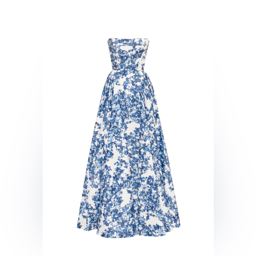 Unworn medium Milla Ravishing blue hydrangea corset maxi dress, Garden of Eden.